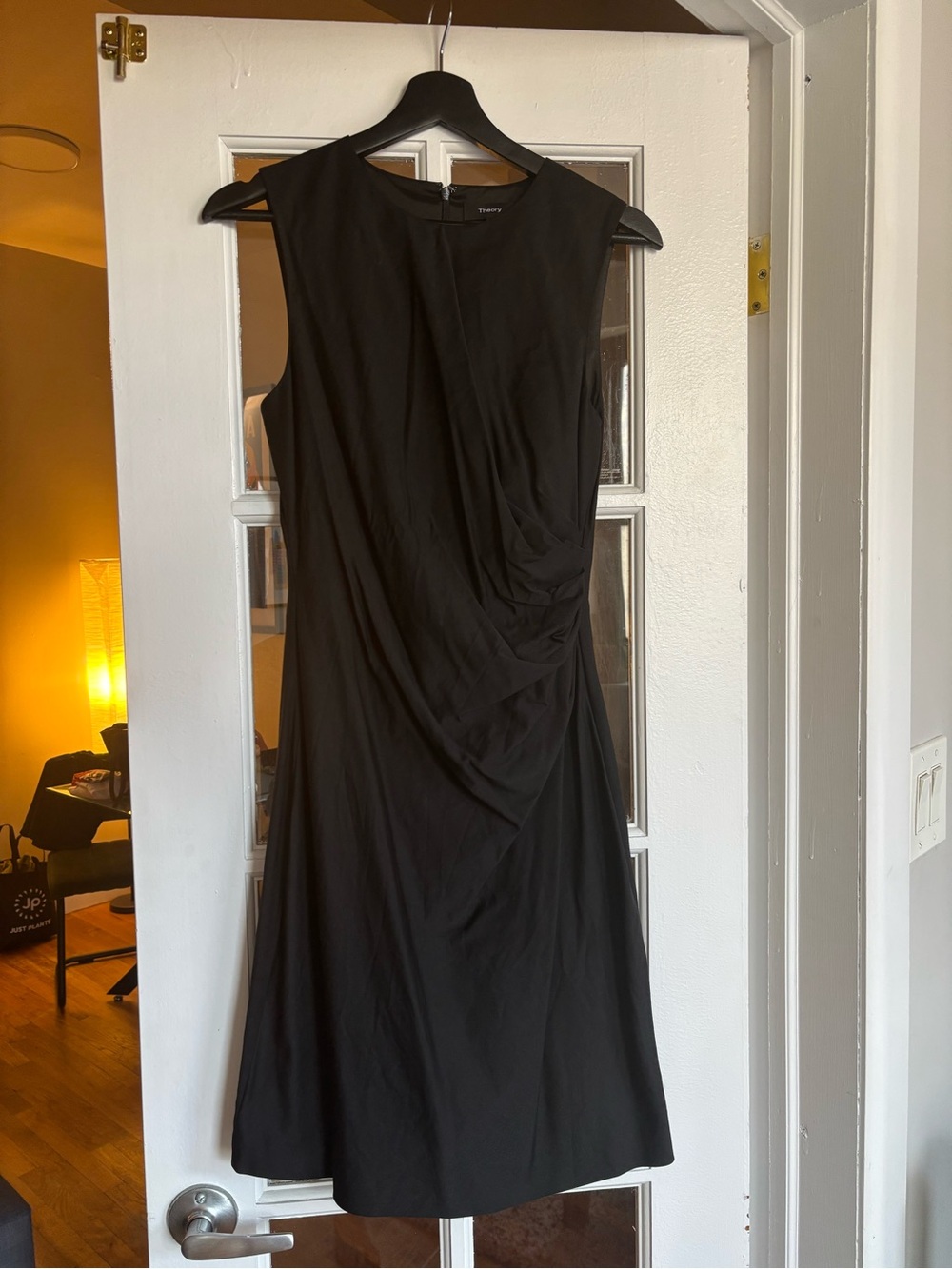 Theory Black Sleeveless Draped Midi Dress
